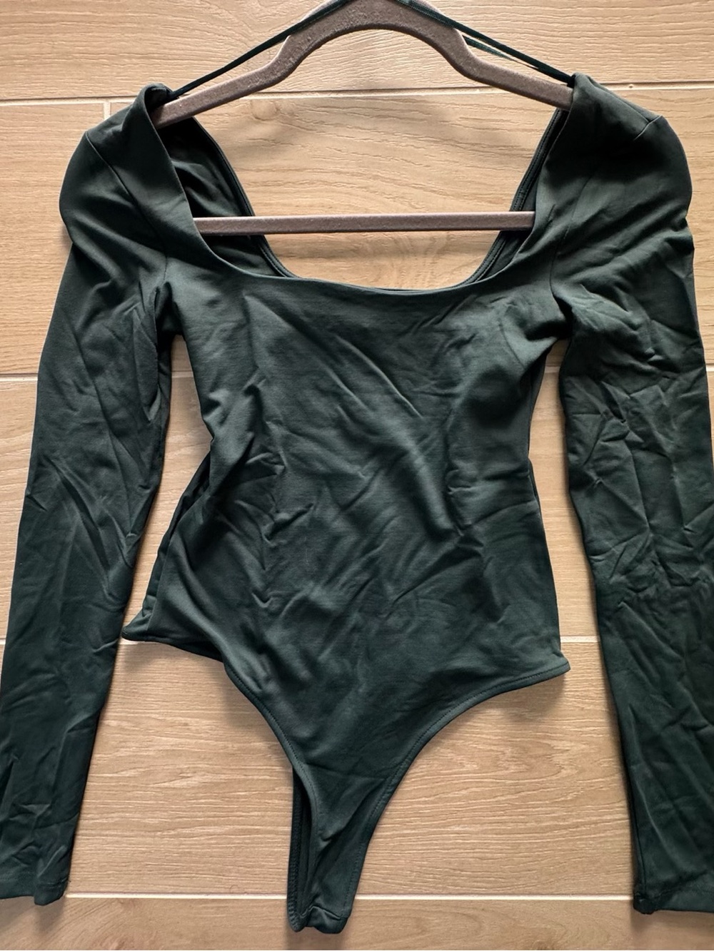 Zara Dark Green Long Sleeve Scoop Neck Bodysuit